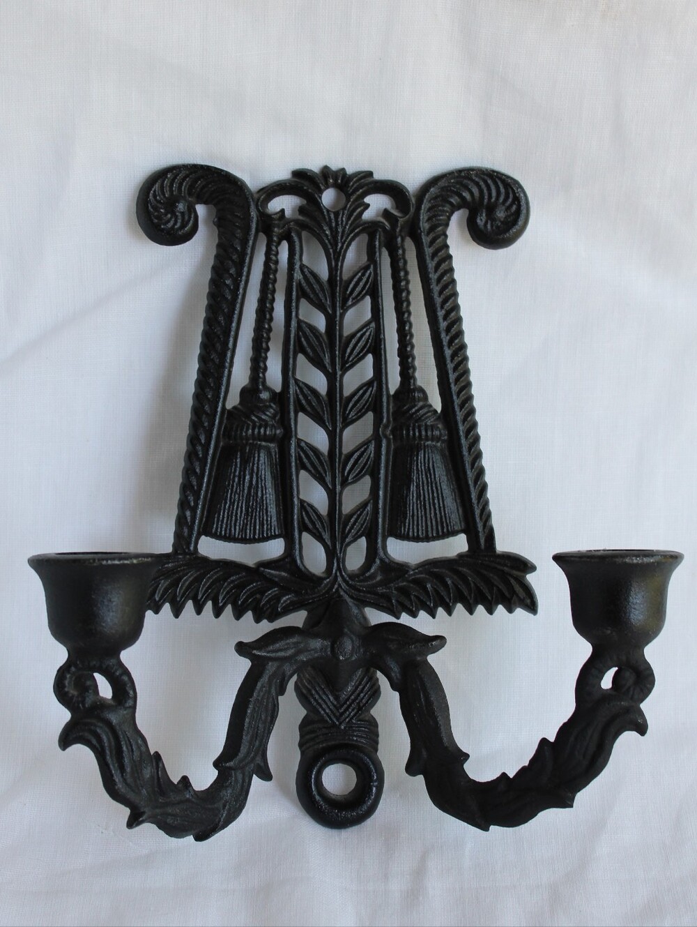 Wilton Black Cast Iron Lyre-Style Two-Arm Wall Sconce